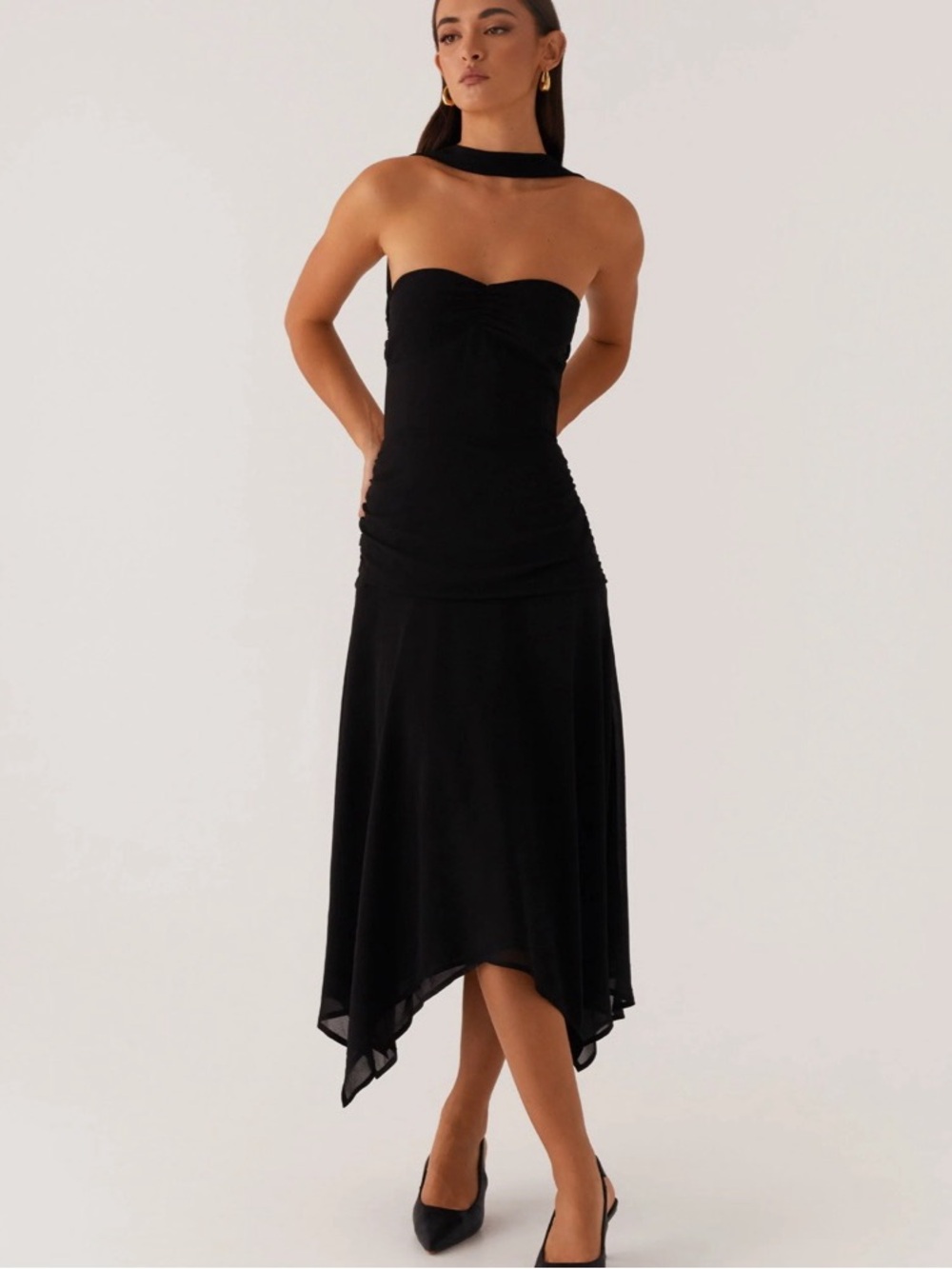 Peppermayo Black Strapless Midi Dress with Removable Neckband